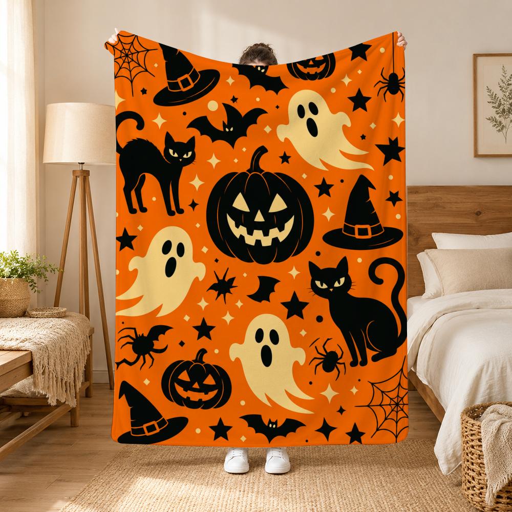 Cozy Halloween Throw 240G Flannel Blanket, Suitable For Sofas, Beds, Offices, Exquisite Gift Blankets