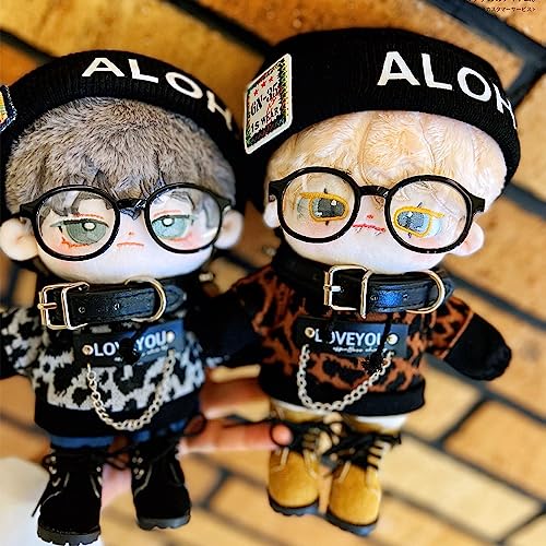 Niannyyhouse 15cm Plush Clothes: Leopard Print Suit, Stretch Hat, Hoodie, Shorts, Accessories, Glasses, Shoes, Cotton Doll, Dress-Up (White+Black, 15c