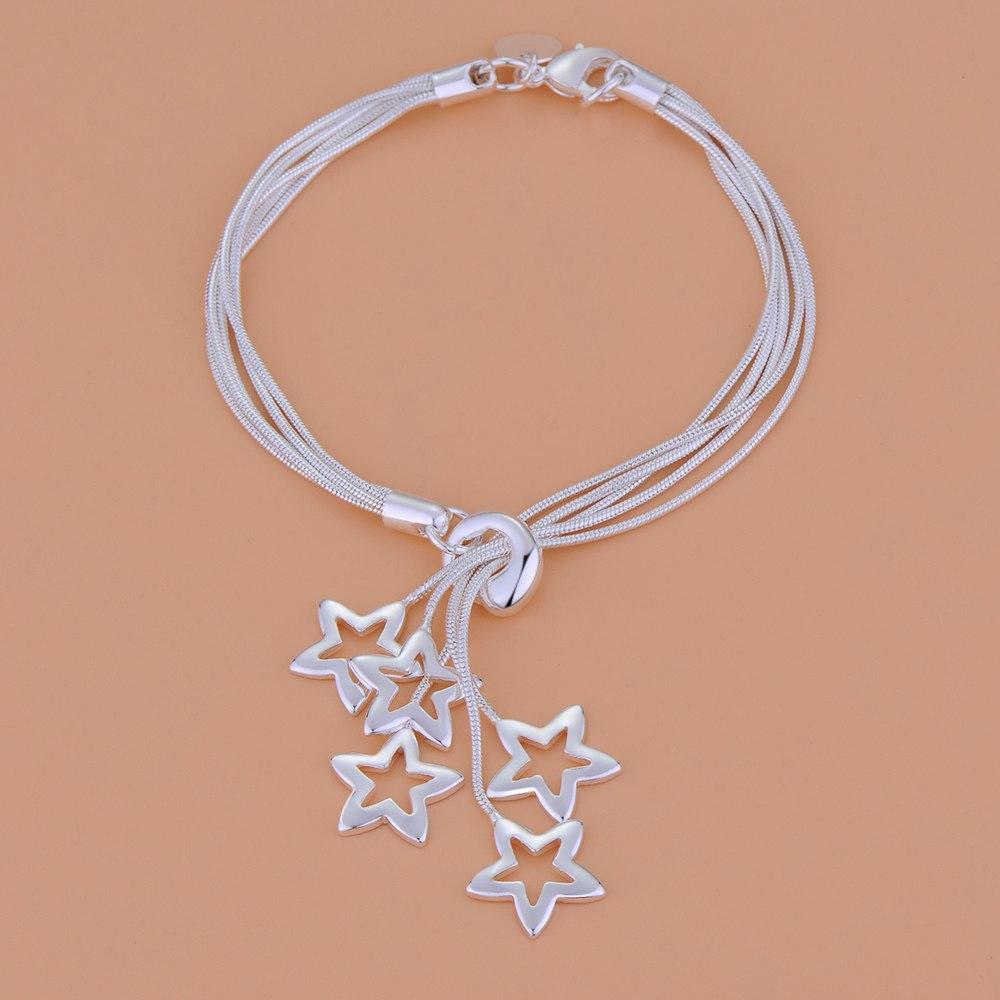 Wholesale 925 Sterling Silver Star Cute Chain Women Lady Noble Nice Bracelet Fashion Charm Jewelry Wedding  Party
