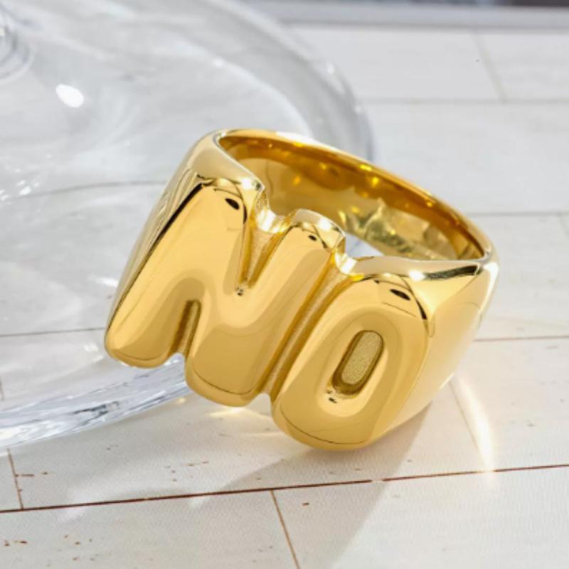 

High End 18K Gold Plated Chunky Bubble Word NO Stamp Ring Stainless Steel Jewelry Trendy Finger Ring 6 золотой