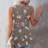 Ladies Casual Plus Size Loose Tank Top Flower Print Sleeveless Pleated T-Shirt