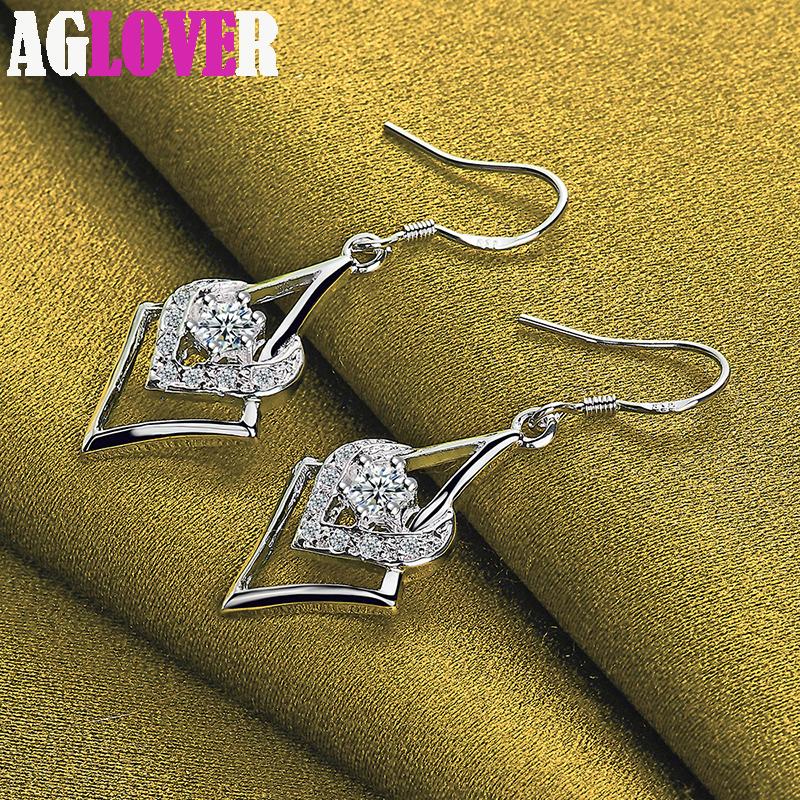 925 Sterling Silver AAA Zircon Heart Drop Earrings Charm Jewelry
