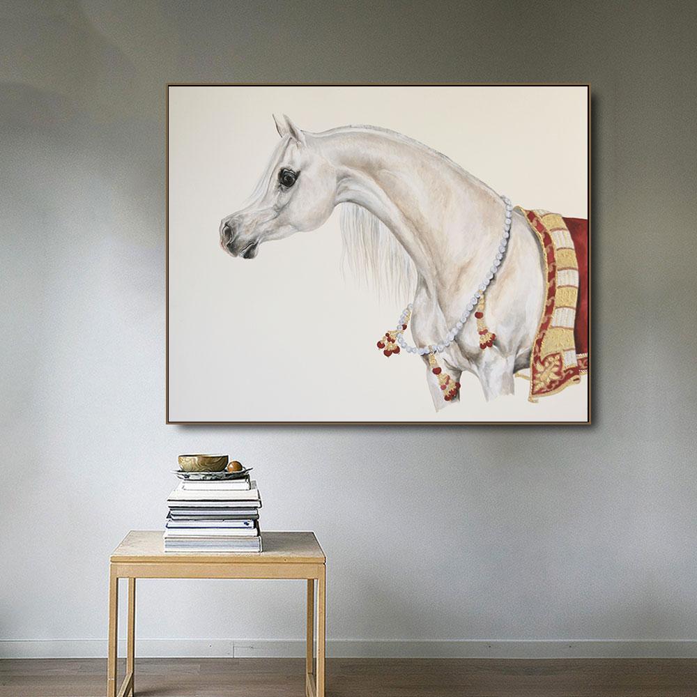 Obrazy koni arabskich, białe luksusowe konie dworskie, plakaty na płótnie ze zwierzętami do salonu, wystrój gabinetu, ściana artystyczna, bez ram
