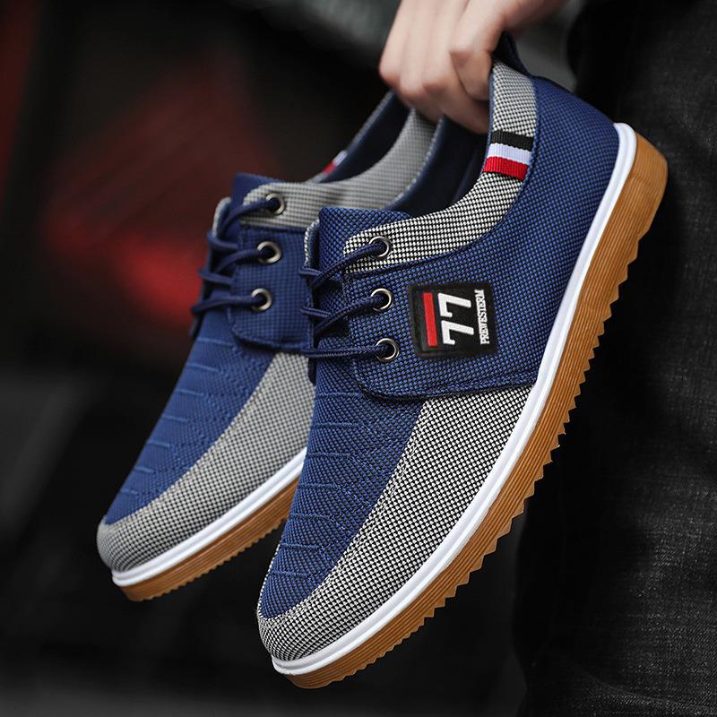 Old Beijing Cloth Shoes Male Father Versatile Work Shoes Casual Board Shoes Large Size Men's Shoes Lace-up Canvas Shoes Durable