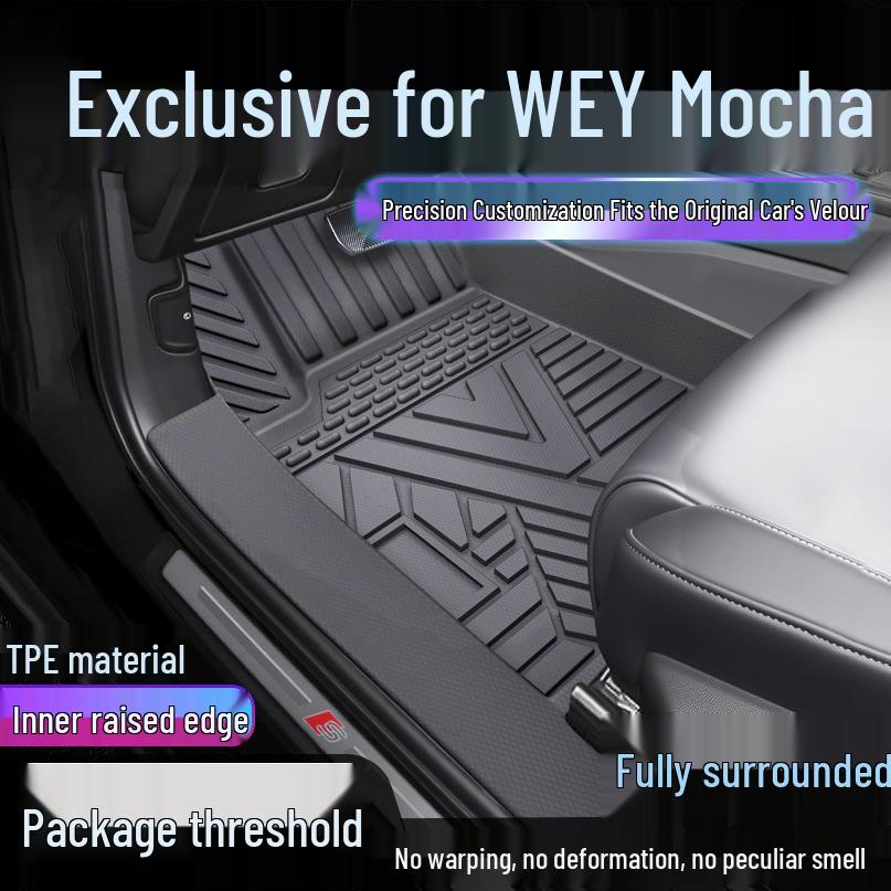 

WEY Mocha TPE Waterproof Full Coverage Car Floor Mats with Anti-Dirty Door Sill Protection Upgraded Single Layer