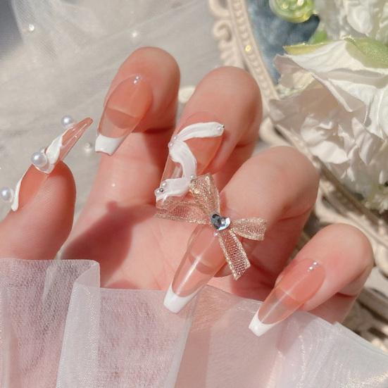 2Pcs Nail Ornaments Love-Heart Design Vivid Color Non-Fading Stylish Wide Application Show Charm Gauze Bow-knot