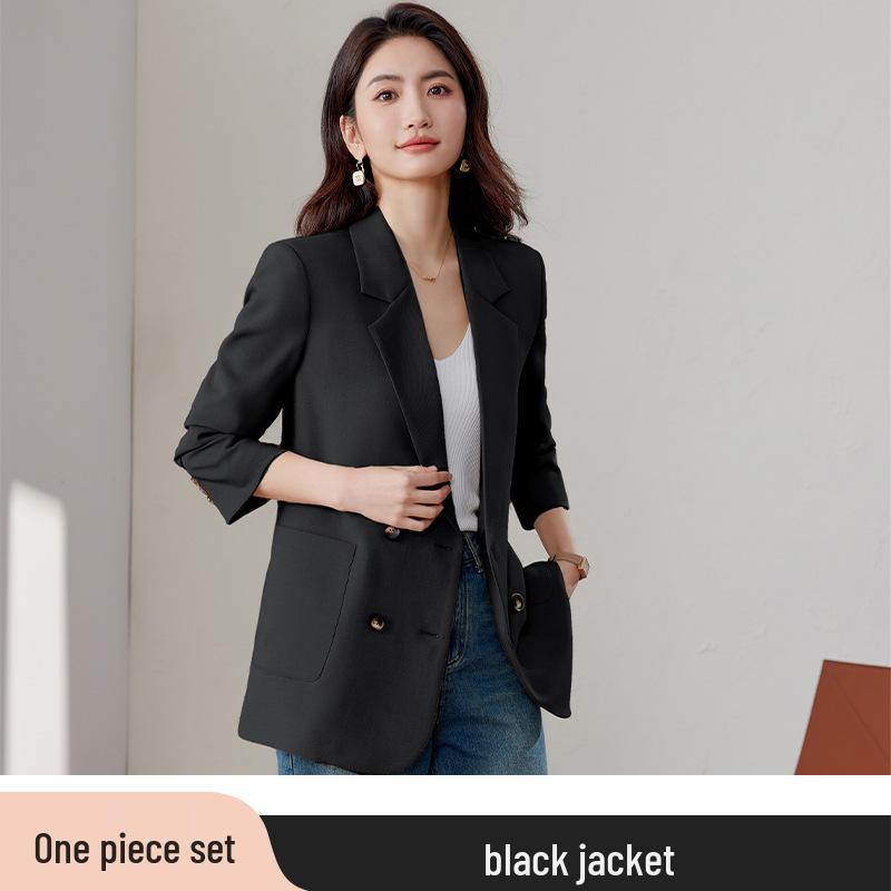 

Женский двубортный черный блейзер - Высококачественный, большого размера, повседневный пиджак для весны/осени 2025 S