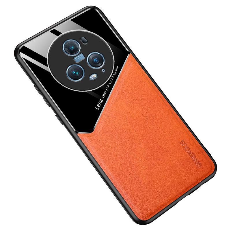 

Противоцарапная накладка для Honor Magic5 Pro, чехол для телефона из ТПУ+ПК с покрытием из ПУ кожи, с металлической пластиной для автомобильного крепления Orange