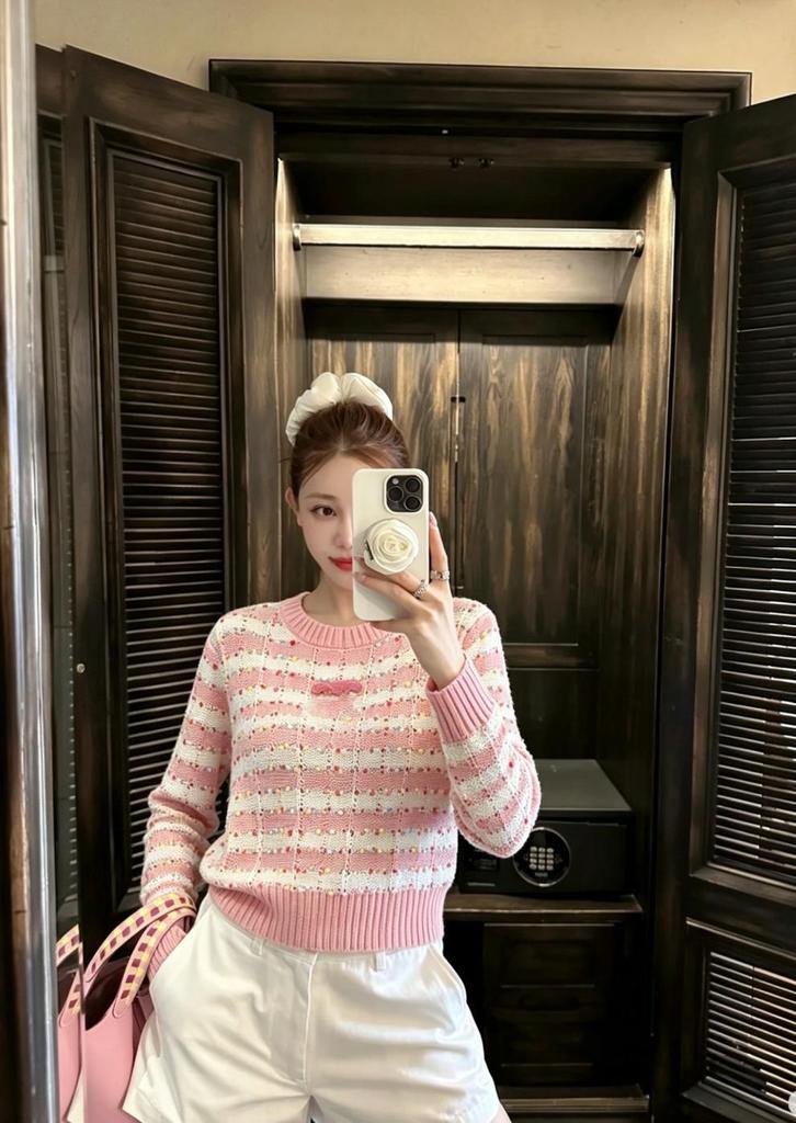 Trendy Knitted Sacai Nanyou European Stripe Crochet Long Sleeve with Colorful Dots for Early Autumn