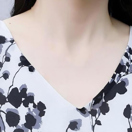 Women's Floral Maxi Dress Chinese Art Style Print A-line Long Dress Summer Short Sleeve V Neck Beach Sundress