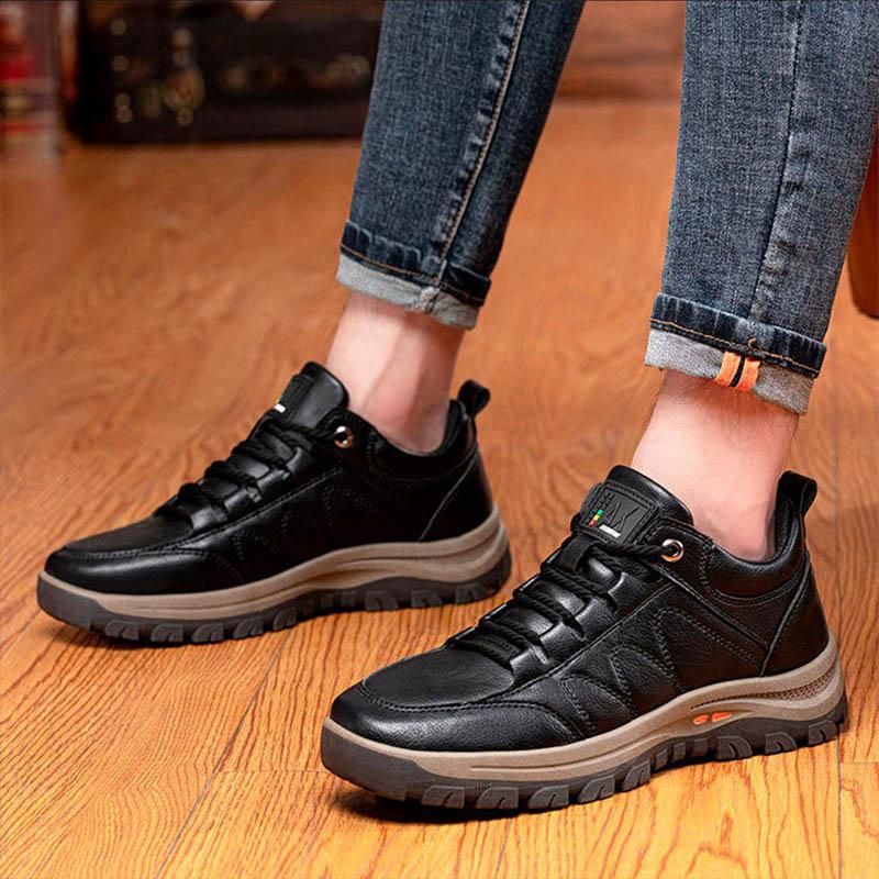 Podzimní a zimní pánské kožené boty Ležérní mokasíny Neklouzavá měkká podešev Obuv pro středního a staršího tatínka Ploché boty