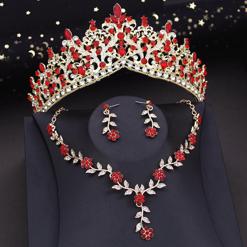 Prinzessin Diadem Hochzeit Krone Sets Strass Kristall Tiaras Braut Kopfbedeckungen Braut Krone und Halskette Schmuck Sets Zubehör