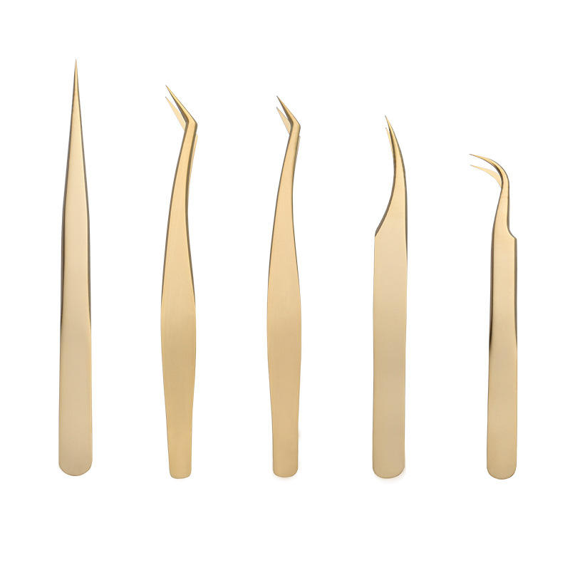 New Design Rose Gold Slanted Tip Eyelash Clip and Eyebrow Comb Tweezers Stainless Steel Beauty Tools