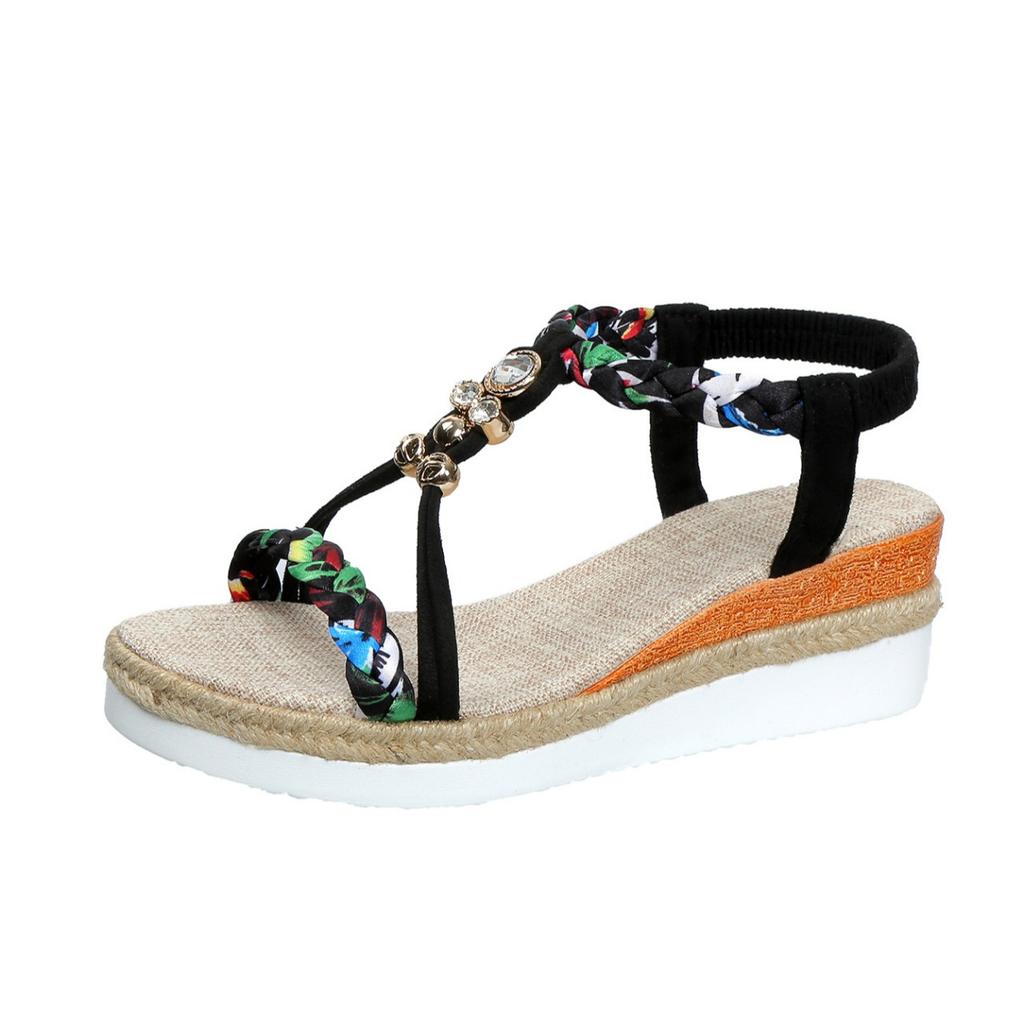 Fashion Fashion T-Strap Platform Sandals for Women New Mix Color Elastic Band Wedge Sandals Woman Summer Daily Open Toe Sandalias Female