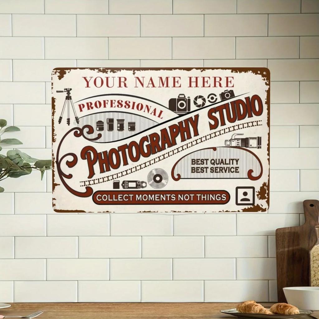 Custom Name Metal Sign Photography Studio Wall Decor Personalized Photographer Home Art