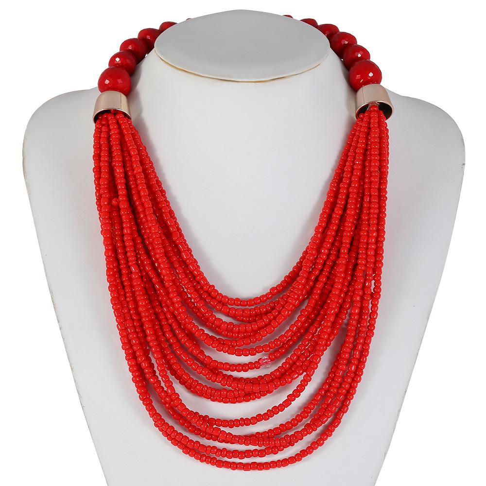 Bohemian Vacation Style Rice Beads Handmade Jewelry Set for Women Multilayer Necklace Earrings Accessories