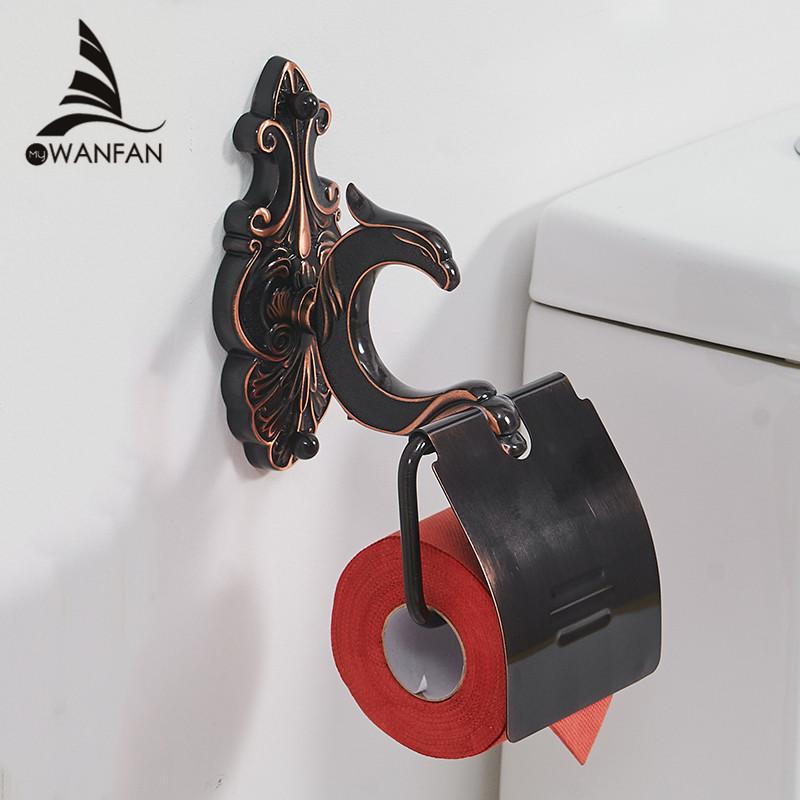 Paper Holders Toilet Wall Mounted Brass Roll Tissue Holder For Paper Towel Bathroom Accessories Black WC Paper Shelf WF-88808