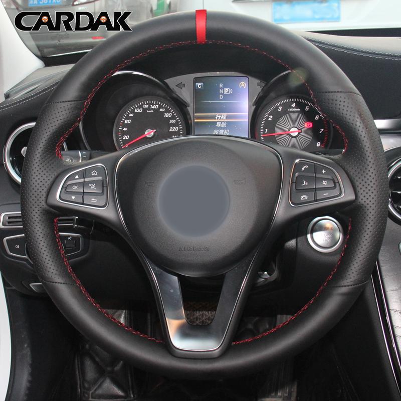 CARDAK DIY Black Leather Car Steering Wheel Cover For Mercedes-Benz C180 C200 W205 C300 B200