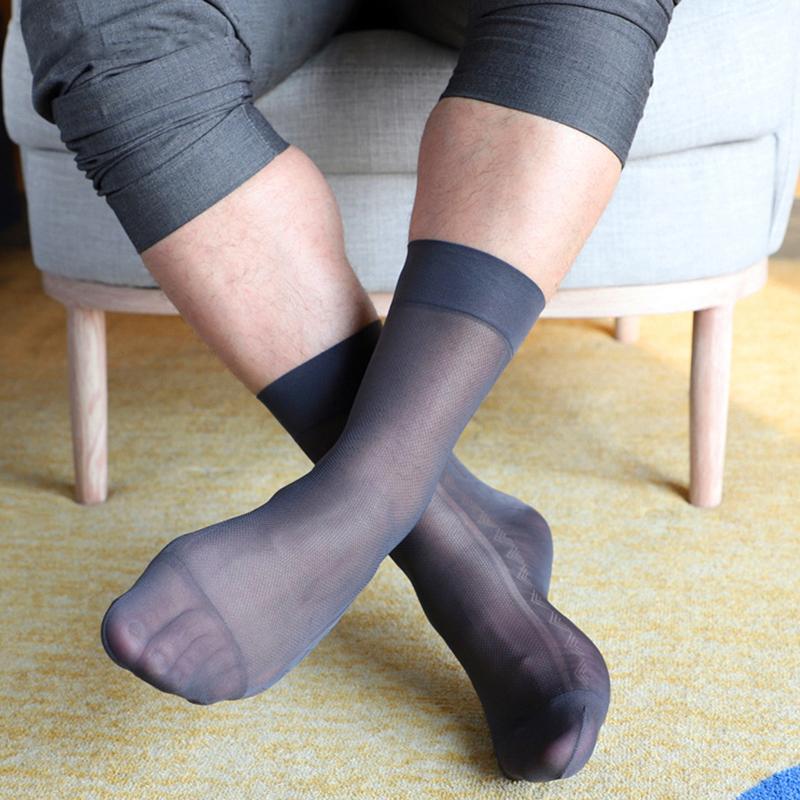 1Pair Solid Color Breathable Business Wear Stockings Sheer Silk Socks Ultra Thin Stylish Sexy Men's Dress Nylon