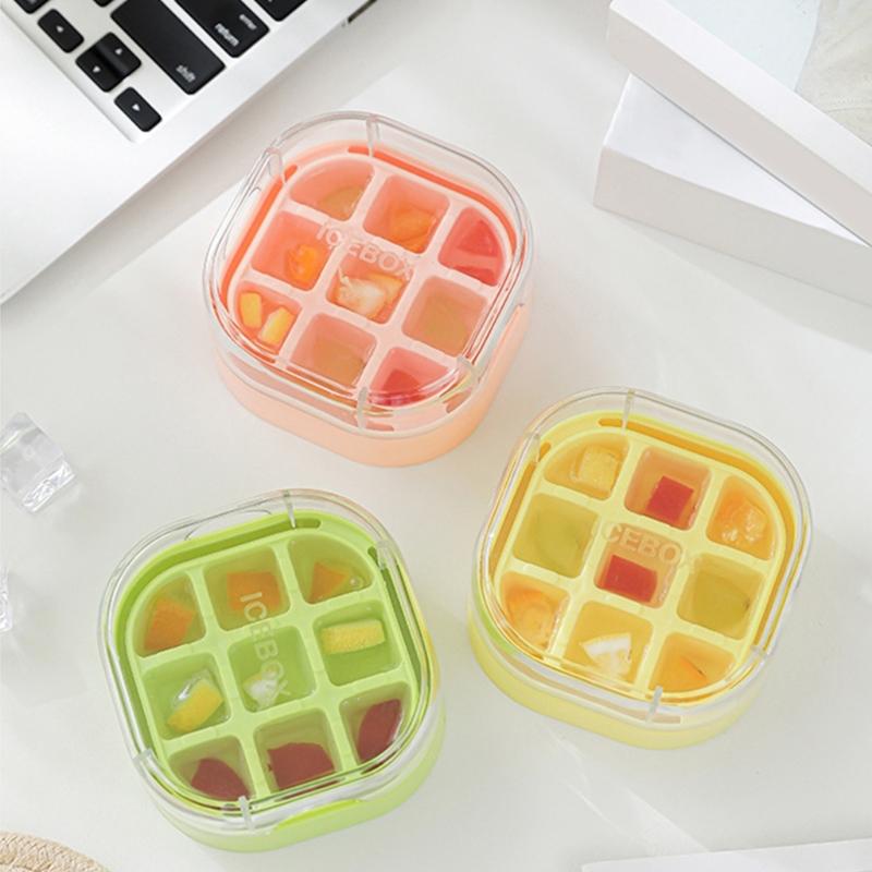Easy To Disassemble Silicone Ice Mould with Lid Dishwasher Safe 9 Cells Ice Cubes Tray for Cocktails Use kitchen Tool