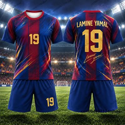 2026 Children's Tracksuit Football Jersey Yamal #19 Print T-shirt+Shorts Sets Spain Fans Suit Sports Kids/Adult 2 Piece Outfits