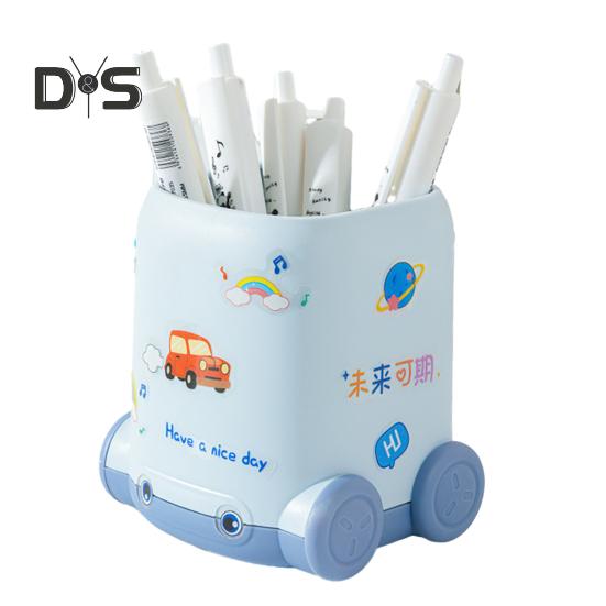 

Настольный держатель для ручек в форме мультяшного автомобиля, многофункциональный настольный органайзер для кистей для макияжа для дома, школы, офиса синий
