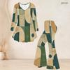 Women Plus Size Round Neck Three Quarter Sleeve Printed Flared Top And Flared Pants Two Piece Set