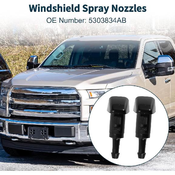 Windshield Washer Nozzle for Jeep Patriot 2009-2017 No.5303834AB Front Black with 2 Pcs Gasket,2 Pcs 1 Meter Fluid Hose 1 Set