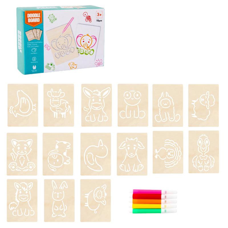 15 szt. Zestaw Drewnianych Szablonów Malarskich DIY do Rysowania Ręcznie Robione Narzędzie Pomocnicze do Rysowania i Kolorowania Zabawki Edukacyjne Dla Dzieci Prezenty