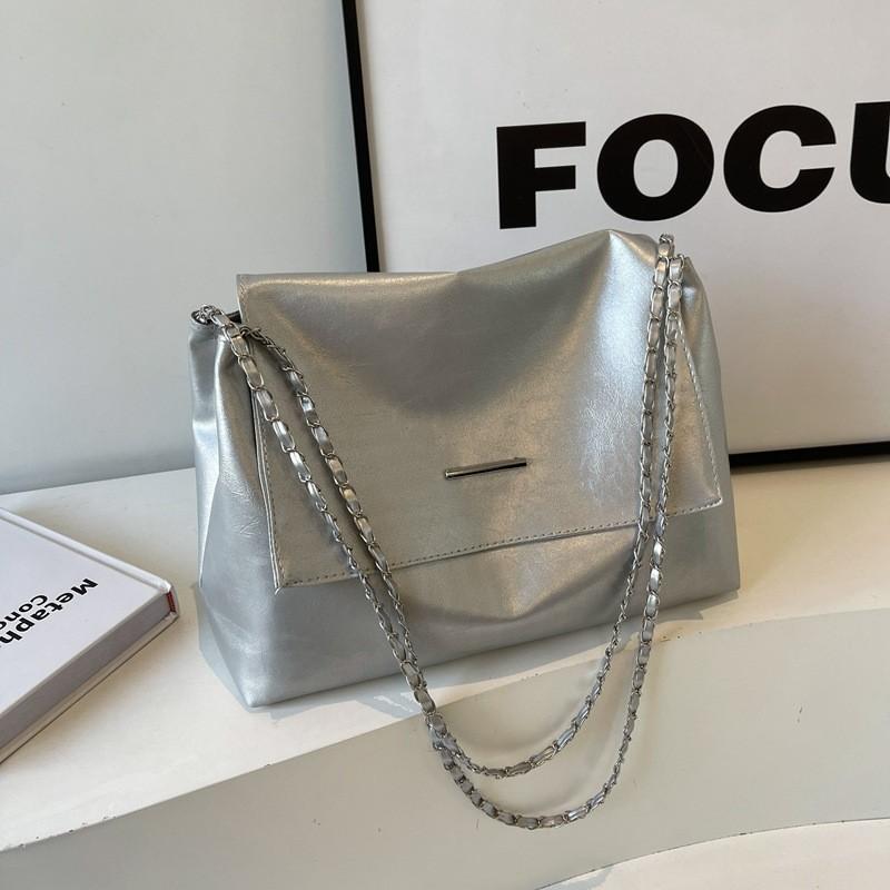 2024 Spring New Retro Tote Bag Casual Fashion Shoulder Bag Street Style Pu Handbag Women серебряный