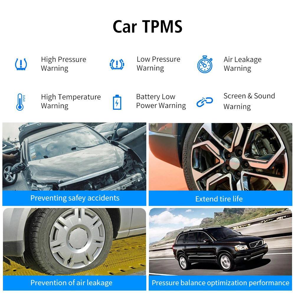 4 TPMS Sensors Car Tire Pressure Monitoring System Automobile Tyre Tester Temperature Warning Electronics Solar TPMS Universal