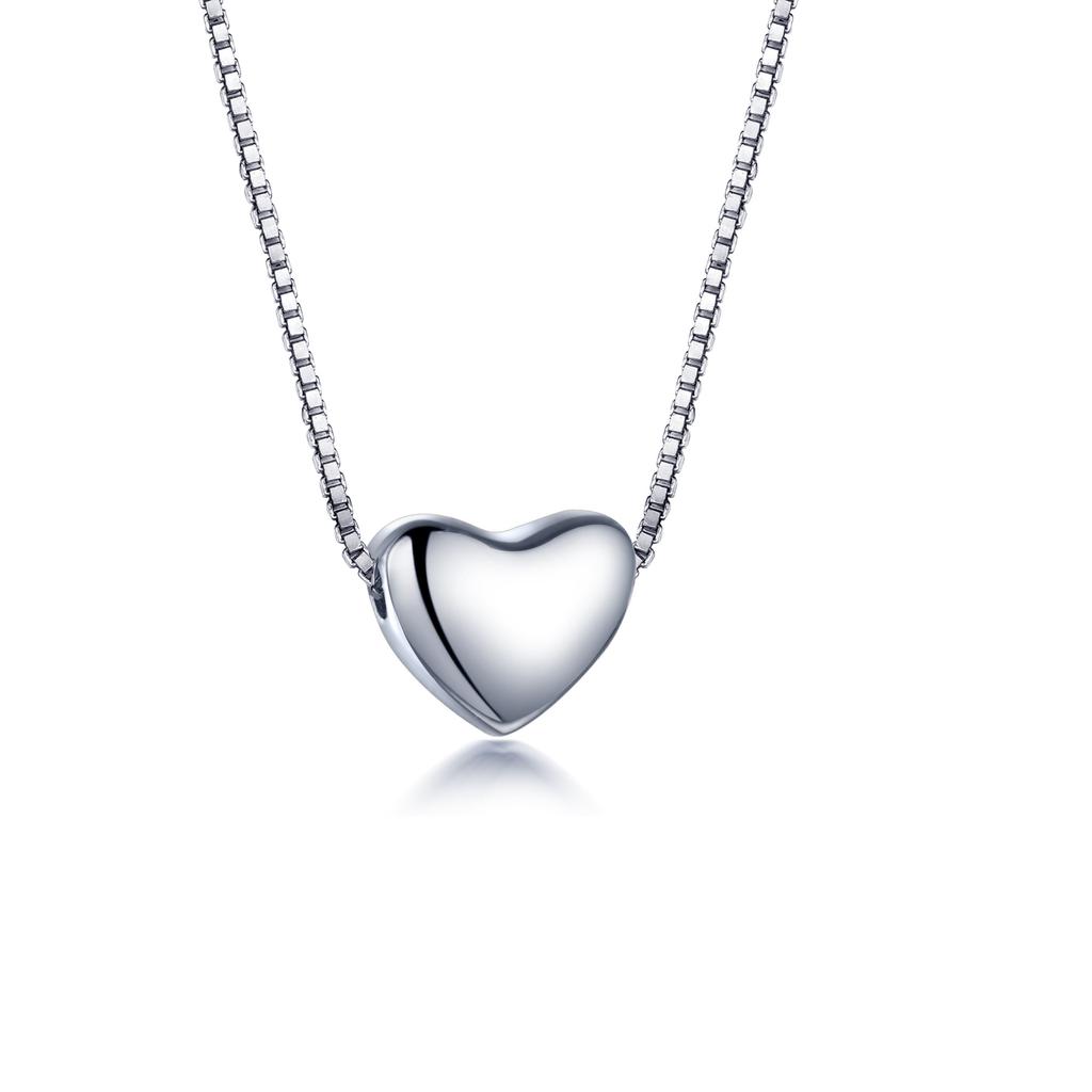 Korean Simple and Exquisite Box Chain Heart-shaped Pendant Necklace S925 Sterling Silver Necklace