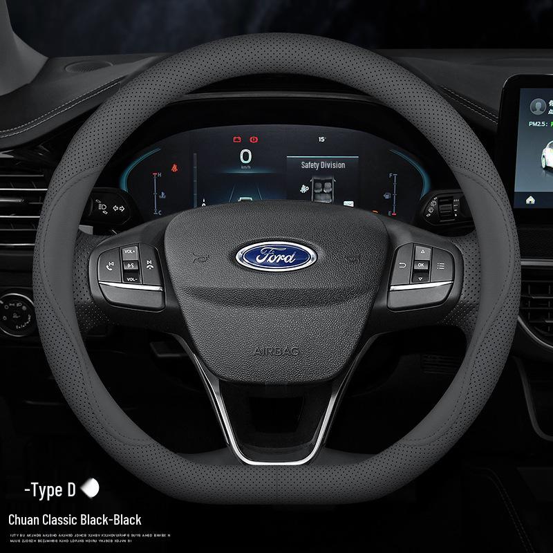 Ford Steering Wheel Cover: Genuine Leather for Mondeo, Edge, Kuga, Focus, Fiesta, Explorer, Mustang