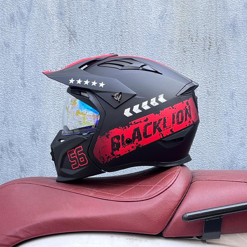 Street Fighter Motorcycle Helmet Men's and Women's Full Helmet Four Seasons Locomotive Retro Detachable Combination Helmet