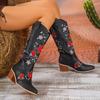 Mode 6CM Western Damenstiefel Herbst Winter Mode Klobig Absatz Cowboy Stiefel Vintage Stil Country Western Cowgirl High Heels Stiefel