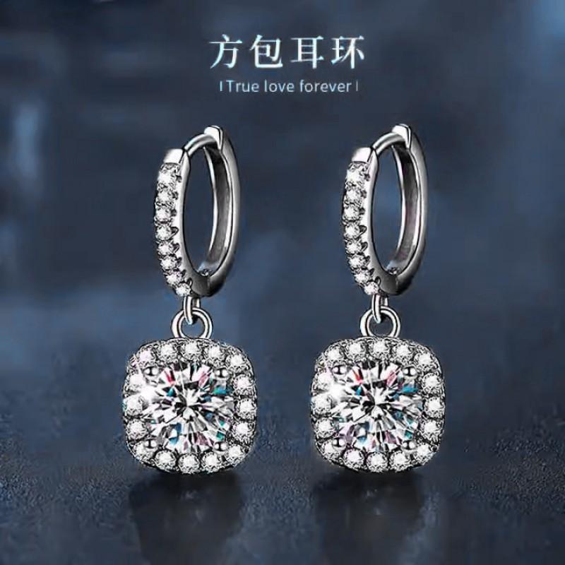Elegant Geometric Square Drop Earrings Women Sterling With Moissanite 0.5ct Or 1ct Long Dangle Stud Jewelry