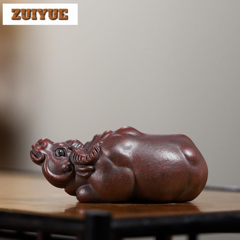 Zisha Zodiac Wealth Cattle Tea Pet Retro Exquisite Miniatures Tea Figurine Play Toys Tea Statue Ornaments Tea Items Accessories
