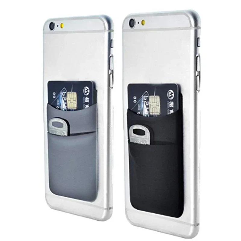 Men Women ID Credit Card Holder Elastic Silicone Cellphone Pocket Self-Adhesive Sticker Card Sleeves Phone Wallet Case Stick