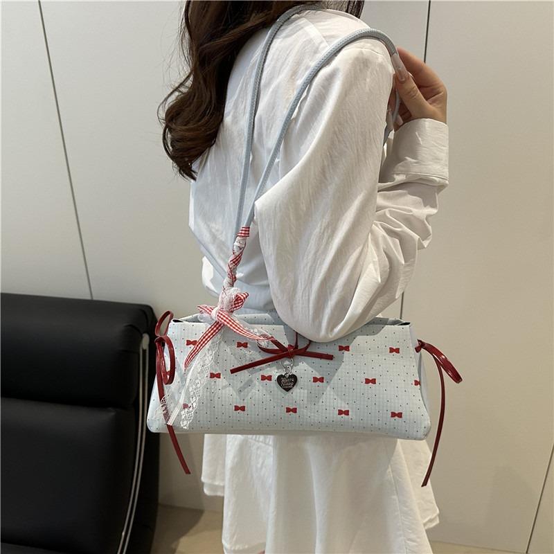 Sweet Bow 2 Underarm Bag Women's New Fashion Polka Dots Cute Simple One Shoulder Portable Tote Bag Tide