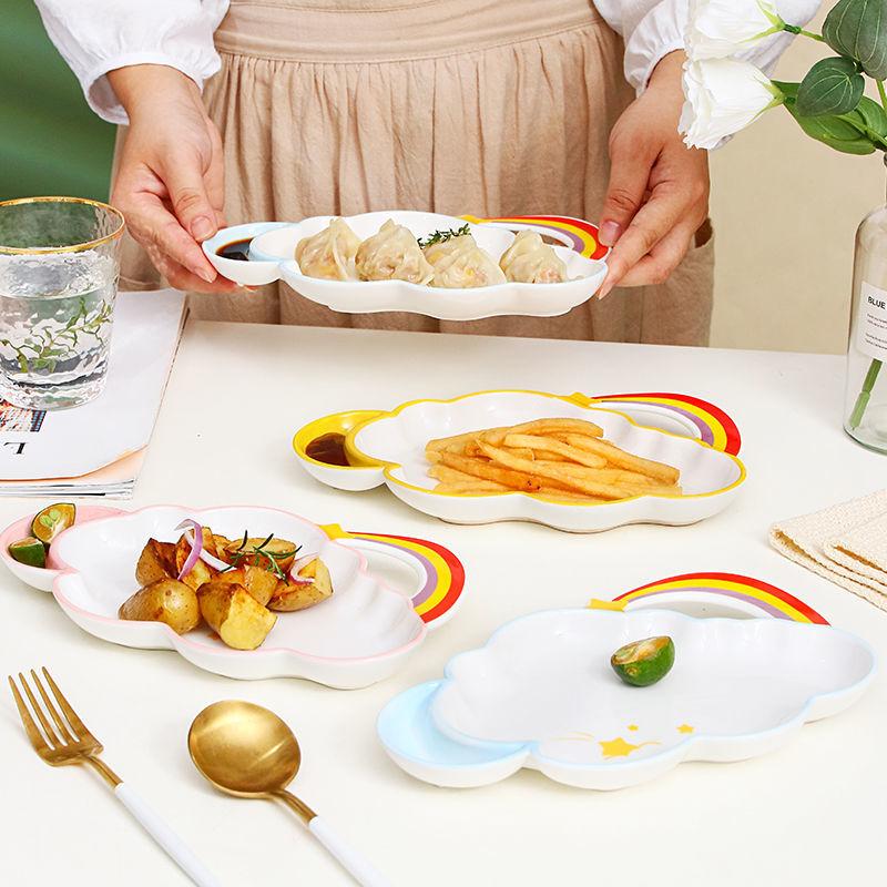 9inch Cute Rainbow Clouds Ceramic Dish Set Children's Dining Plate Cake Bread Pasta Bowl Tableware Oven Microwave Safe