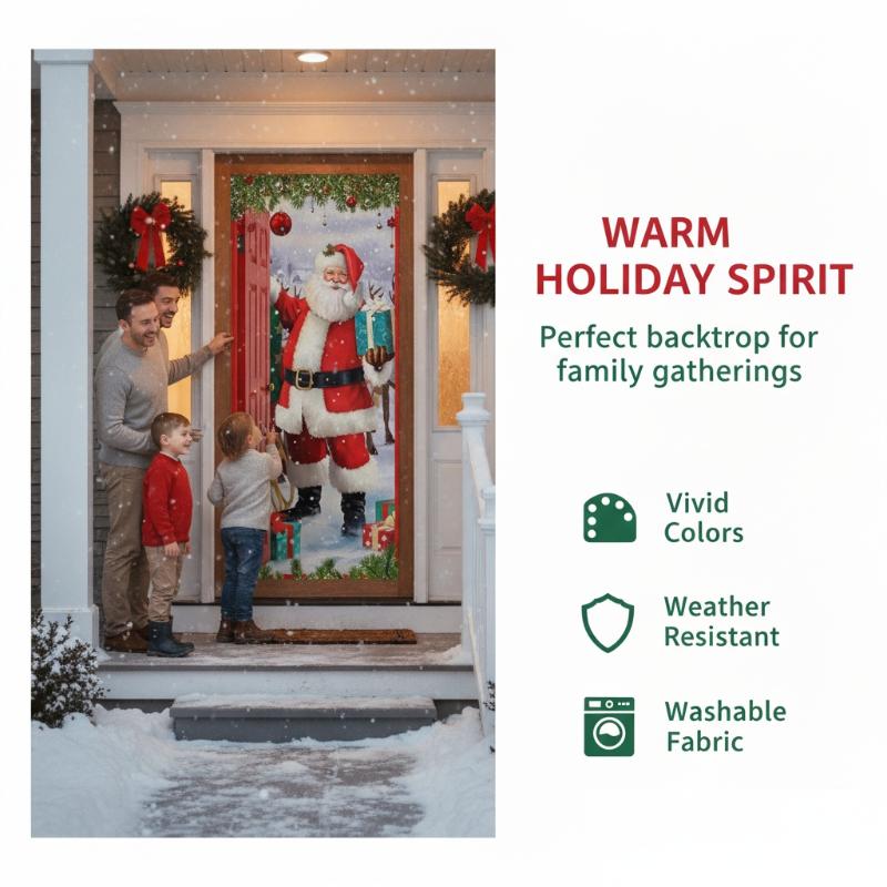 Christmas Santa And Elk Theme Backdrop Nut Cracker Snowman Door Banner Indoor Outdoor Veranda Door Cover Photography Background