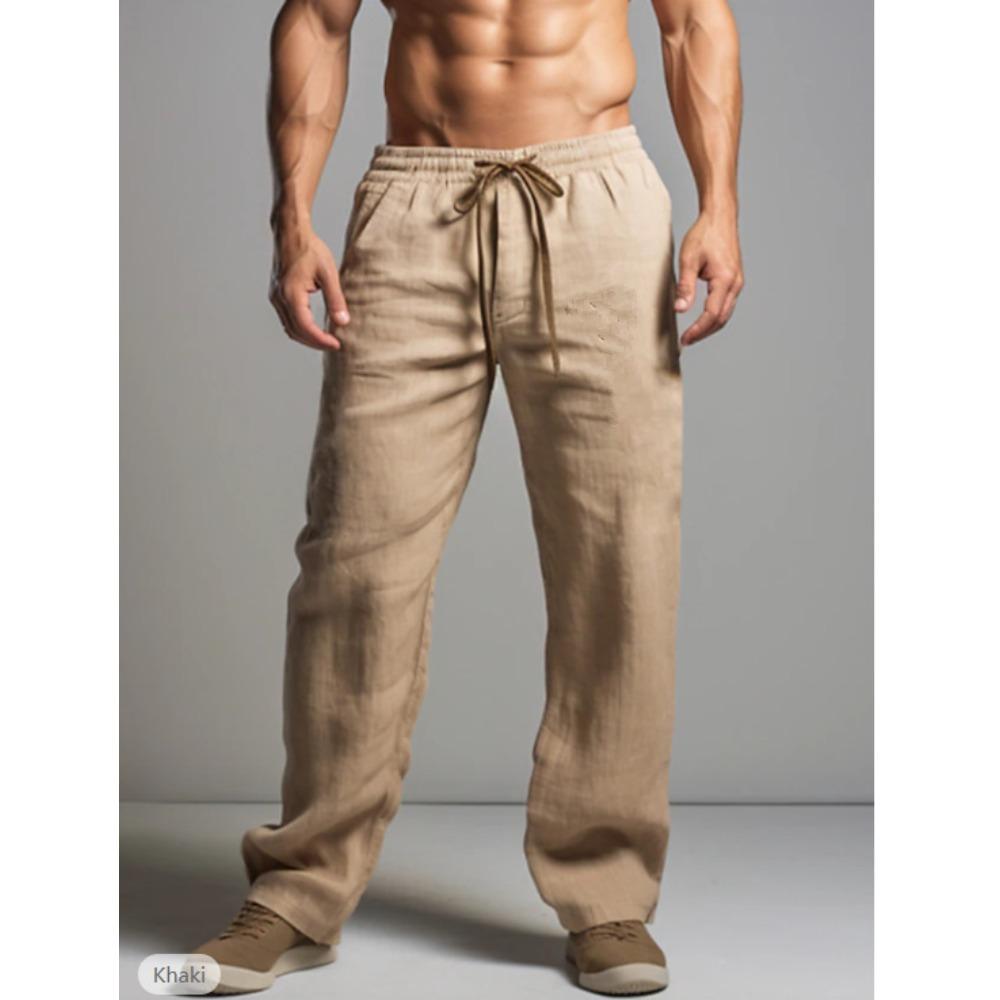 

Мужские брюки повседневные свободные легкие с эластичной резинкой на талии летние прямые брюки для занятий йогой и пляжем для мужчин дышащие брюки с карманами L хаки