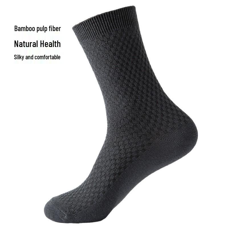 Men's Black Bamboo Fiber Summer Socks - Breathable, Sweat-Absorbent Mid-Calf Business Casual.