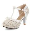 Spike Heel Women Pumps T-strap Round Toe Platform Shoes Female Buckle Strap Bowknot Party Pumps For Girlfriends