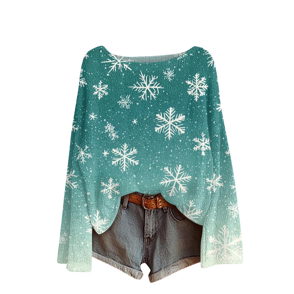 Ladies' Fashionable Casual Long Sleeved Christmas Printed Round Neck Knitted Yarn
