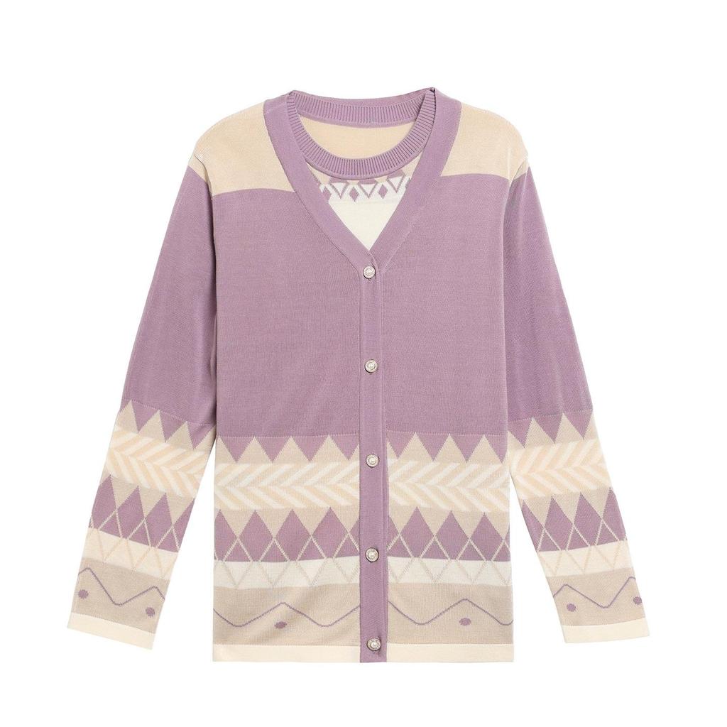 Mom's Spring Knit Cardigan & Summer T-Shirt 2-Piece Set: Stylish Short-Sleeved Top for Middle-Aged & Elderly Women