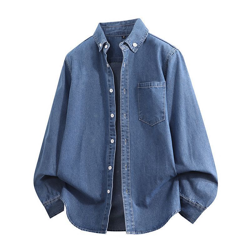 Men S Loose Long Sleeve Denim Shirt Casual Spring Autumn