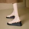 Women's Sandals Summer 2024 Wedges Thick Sole Clip Toe Sandalias Femininas Beige Ankle Strap Buckle Casual Heeled Sandales Shoes