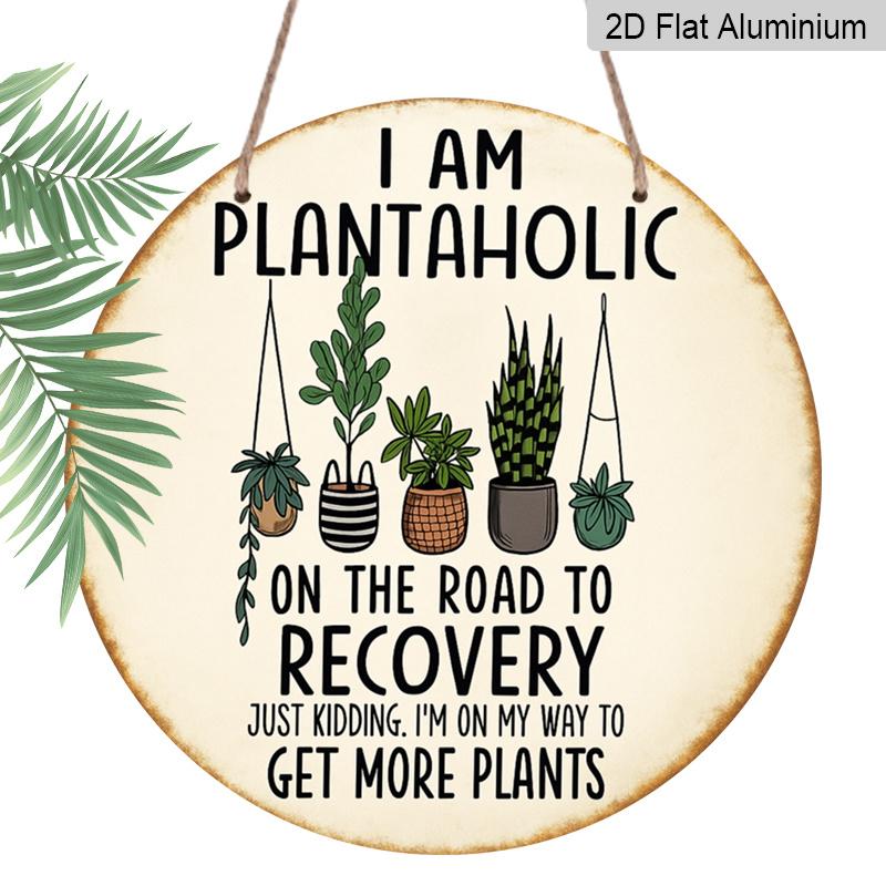 

2D Flat, 1pc Funny Plant Lover Wall Decor Suitable for Room - Retro I m a Plant Junkie Sign with Cactus & Potted Plants, Durable Aluminum Panel 7.87×7.87inch