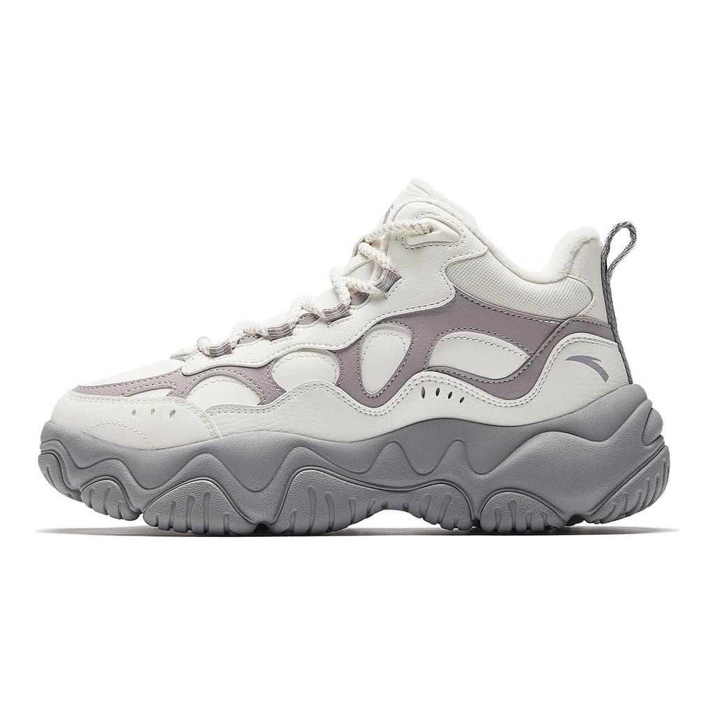 Anta Firefly Fleece Lined Mid Top Casual Shoes Women's Ivory White Magic Carpet Gray 122548953-4